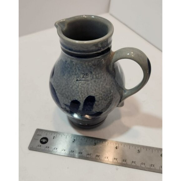 Vintage Marzi & Remy German Salt Glazed Pottery Pitcher Cobalt Blue & Grey .25 L - Picture 9 of 10